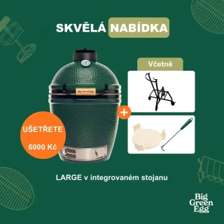 AKCE Gril LARGE Big Green Egg v integgrovaném pojízdném stojanu